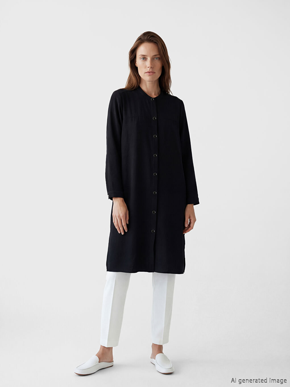 Crew Neck Linen-Look Women's Abaya-1