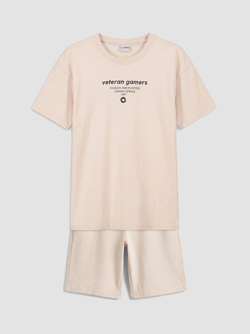 Bej Baskılı Erkek Çocuk Tişört ve Şort