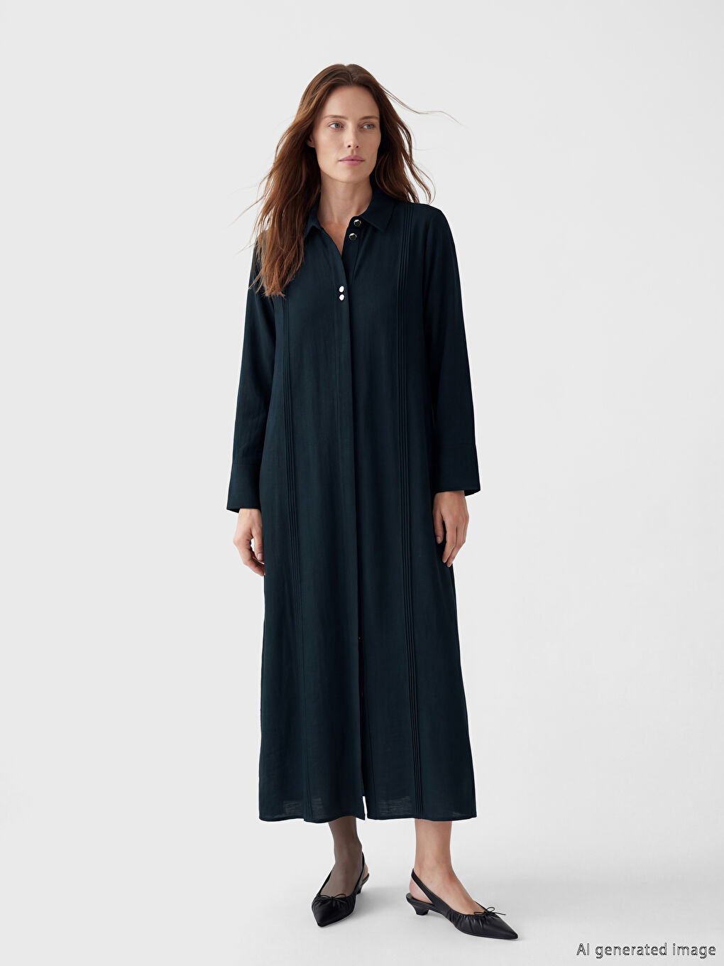 عباية نسائية بياقة قميص بملمس الكتان