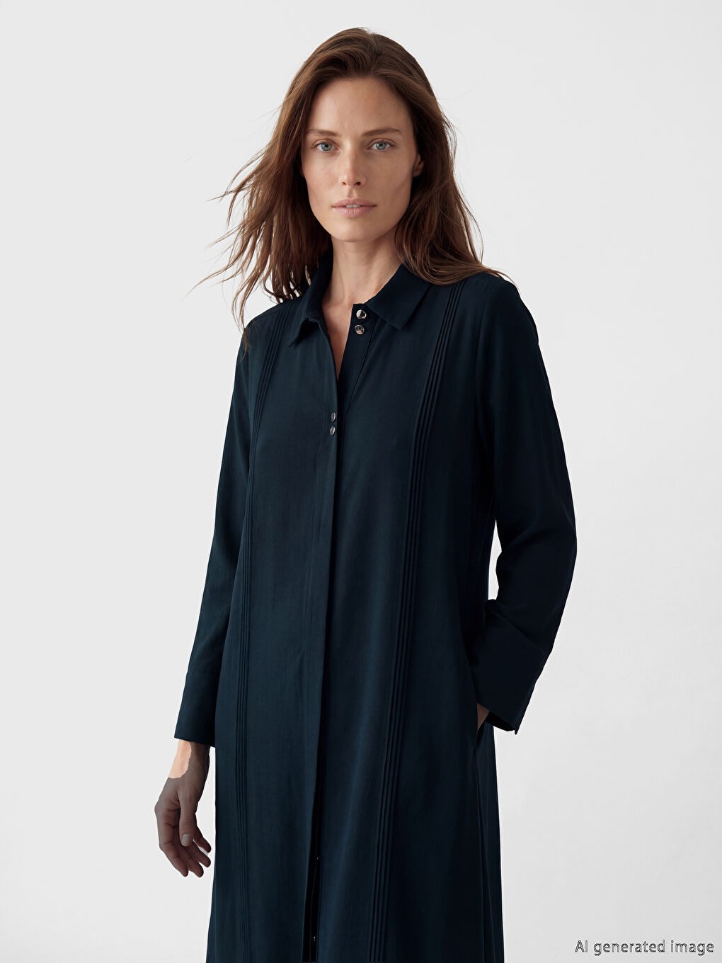 عباية نسائية بياقة قميص بملمس الكتان-1