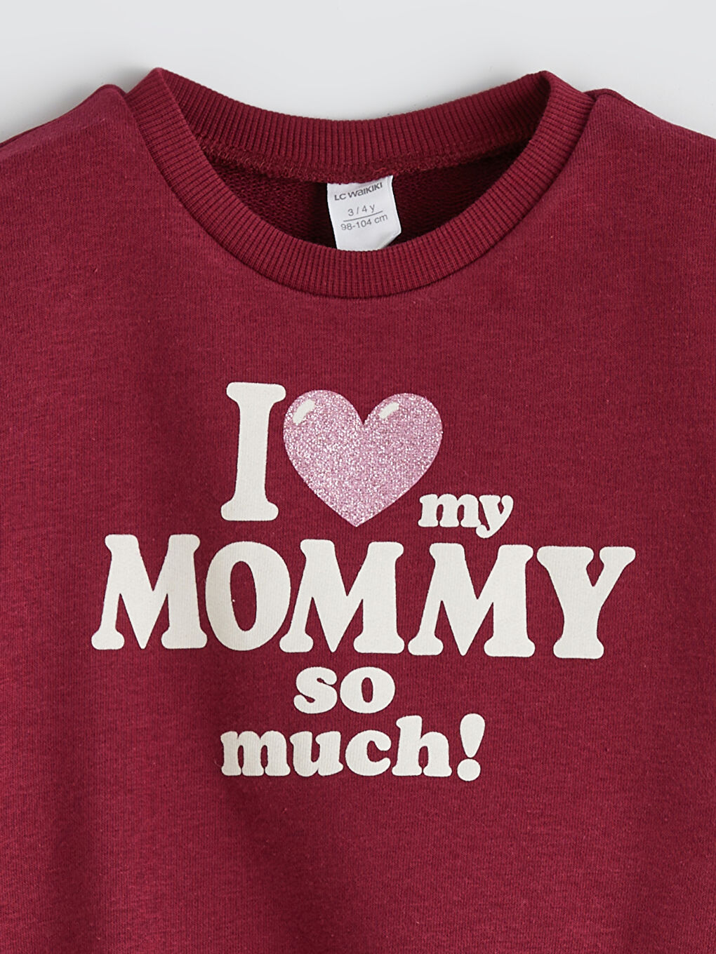 Bordo Bisiklet Yaka Baskılı Kız Çocuk Sweatshirt-1