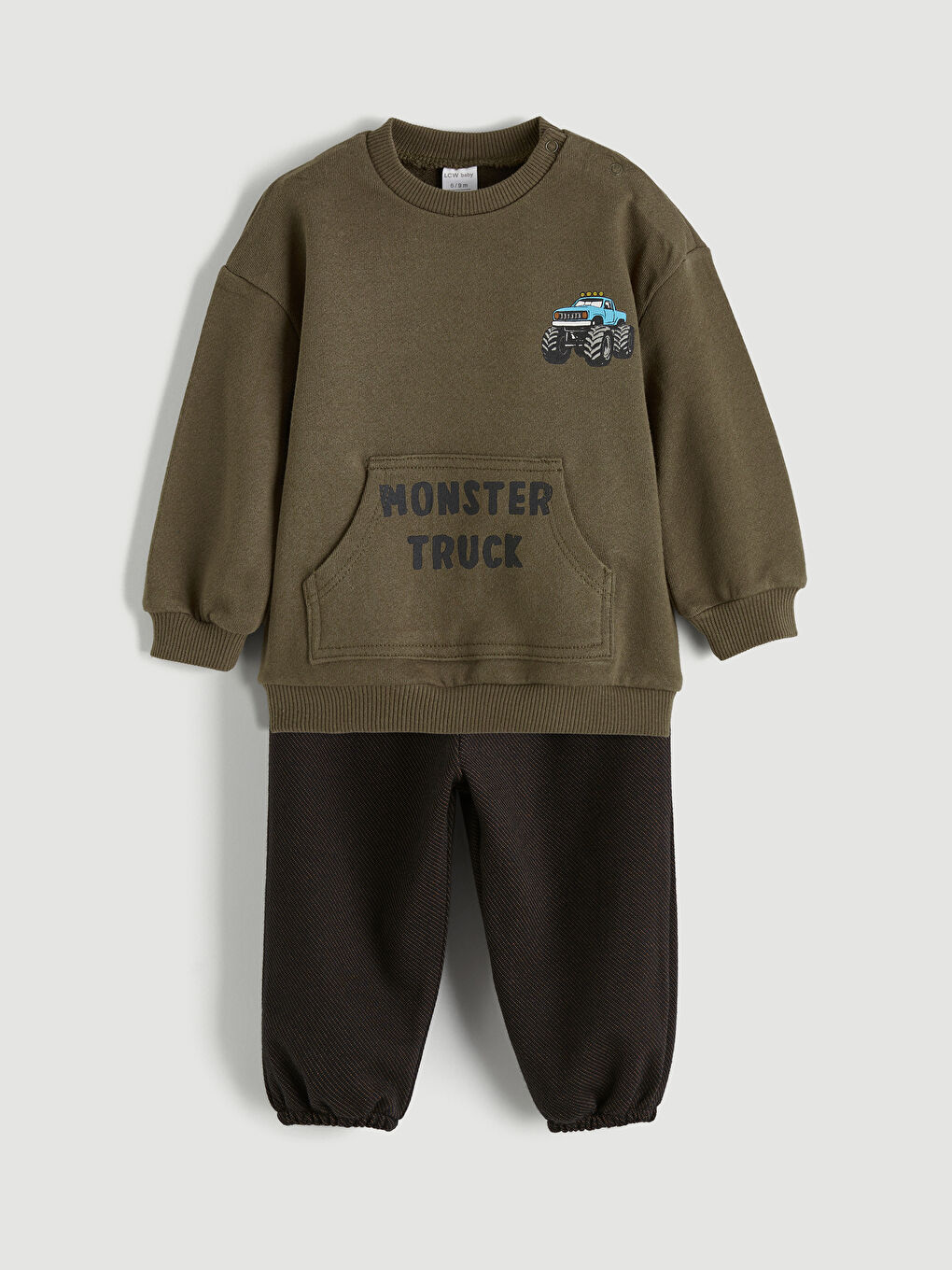 Kahverengi Baskılı Erkek Bebek Sweatshirt ve Eşofman Altı