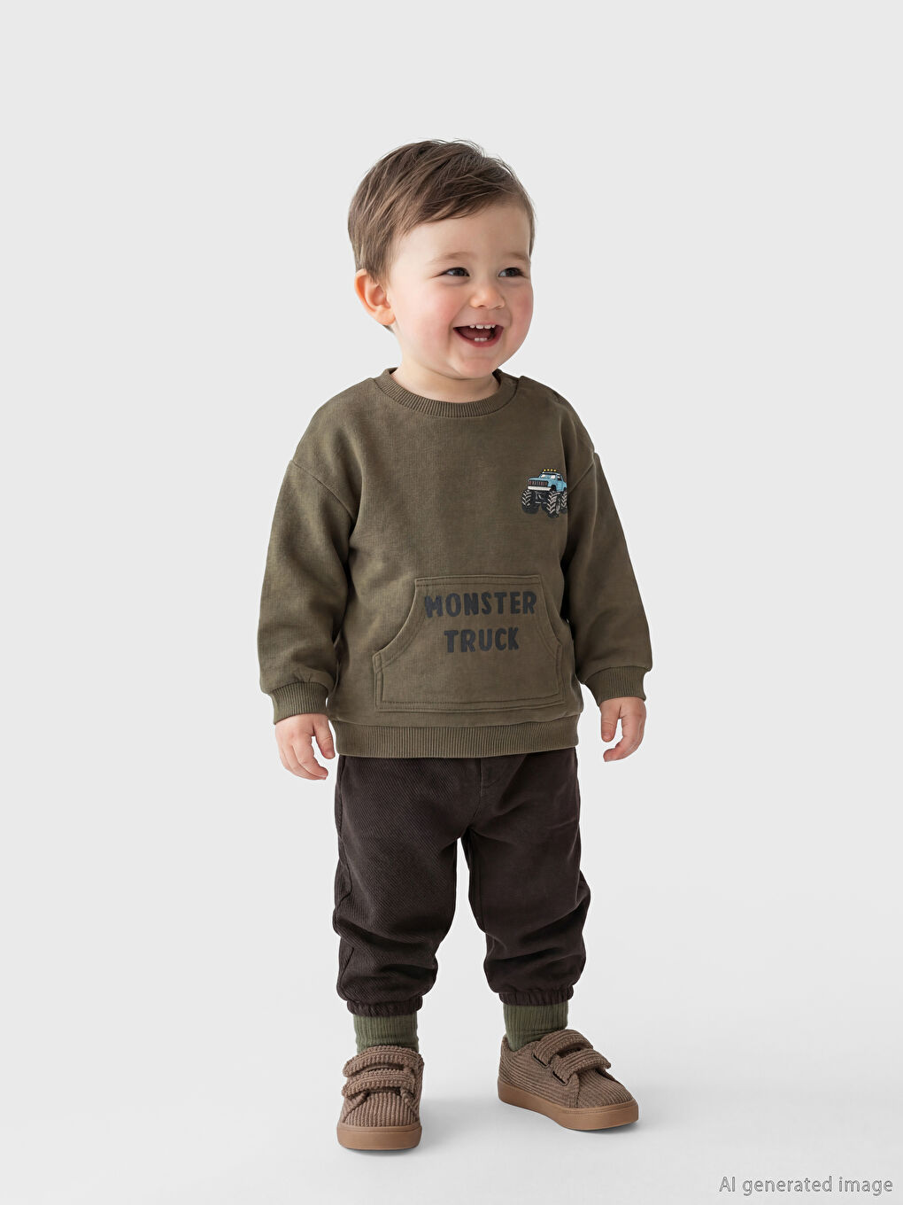 Kahverengi Baskılı Erkek Bebek Sweatshirt ve Eşofman Altı