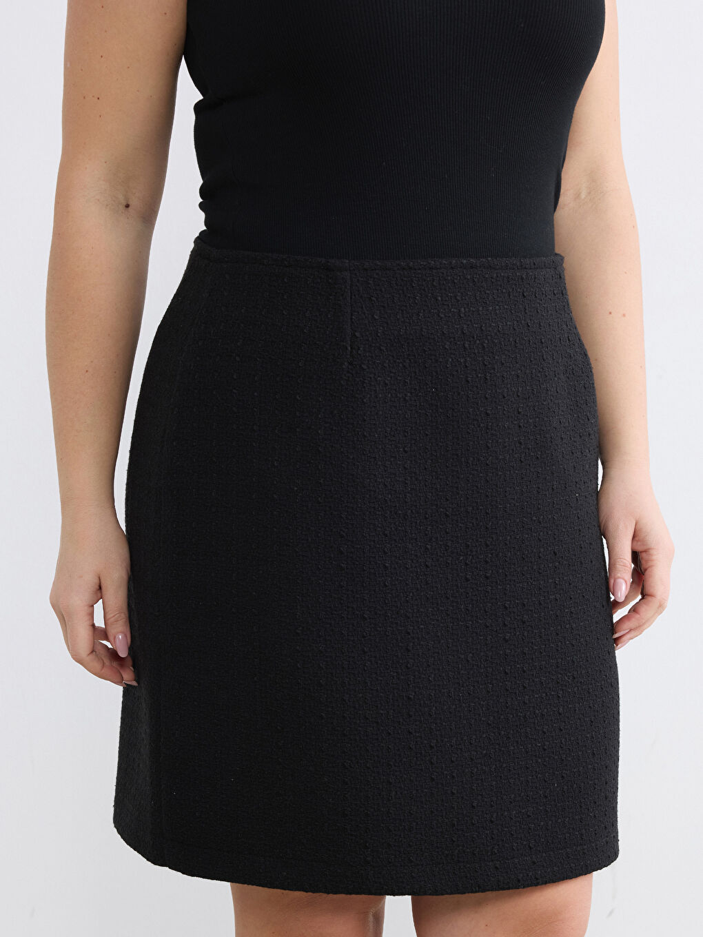 Siyah Büyük Beden Beli Fermuarlı Mini Tüvit Etek-2