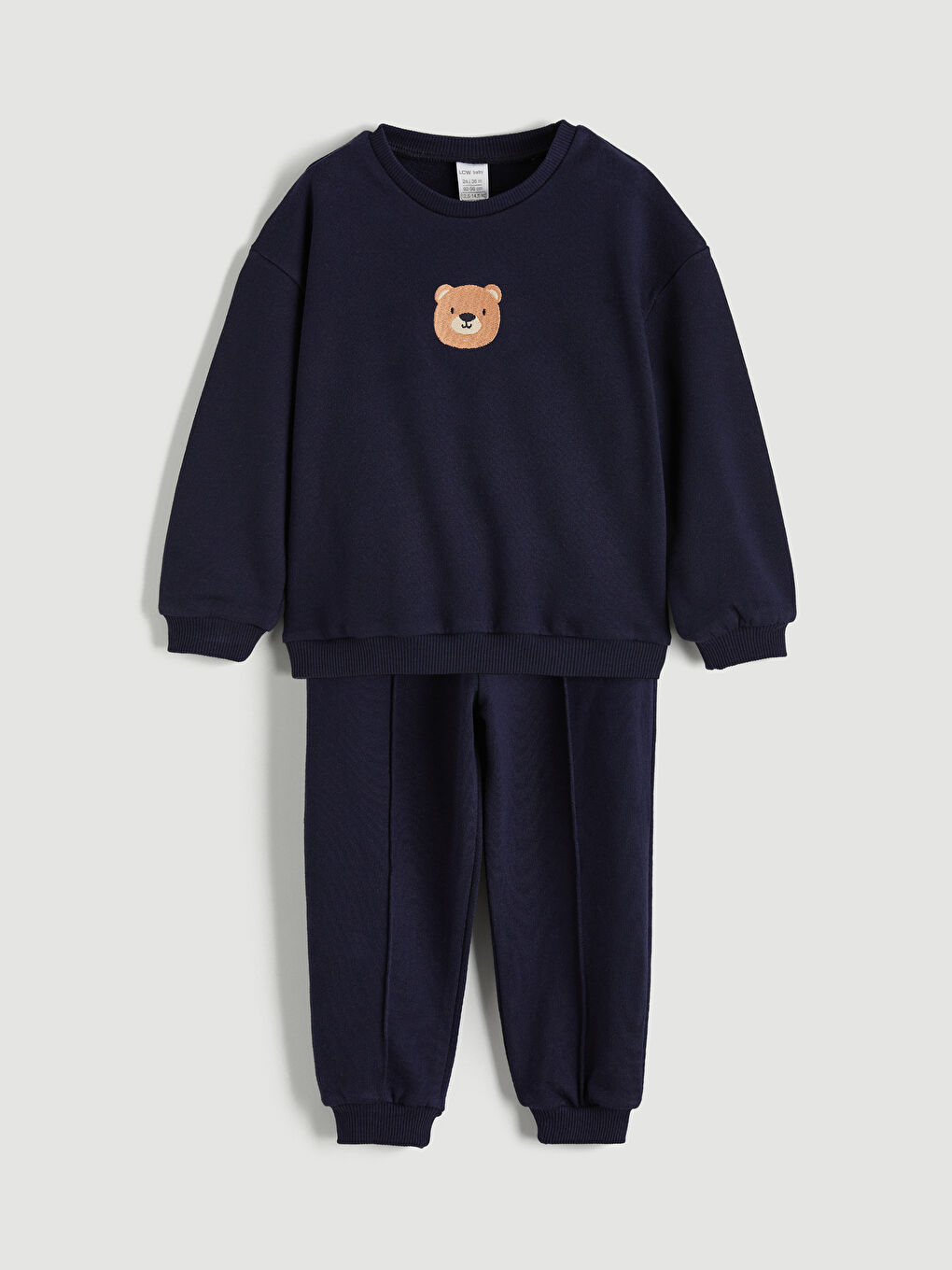 Lacivert Ayıcık Nakışlı Erkek Bebek Sweatshirt ve Eşofman Altı