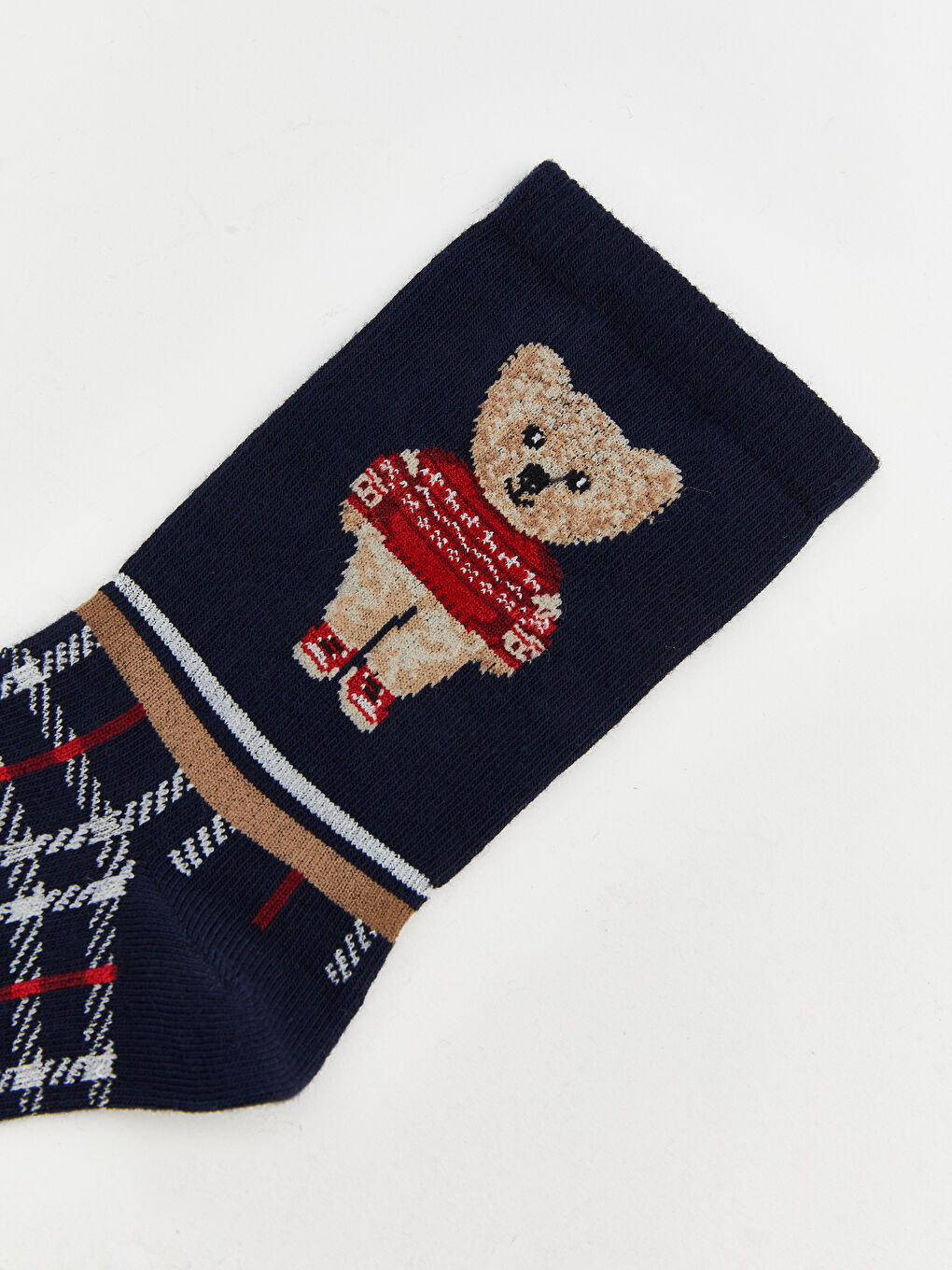 Lacivert Teddy Ayı Baskılı Kadın Soket Çorap-1