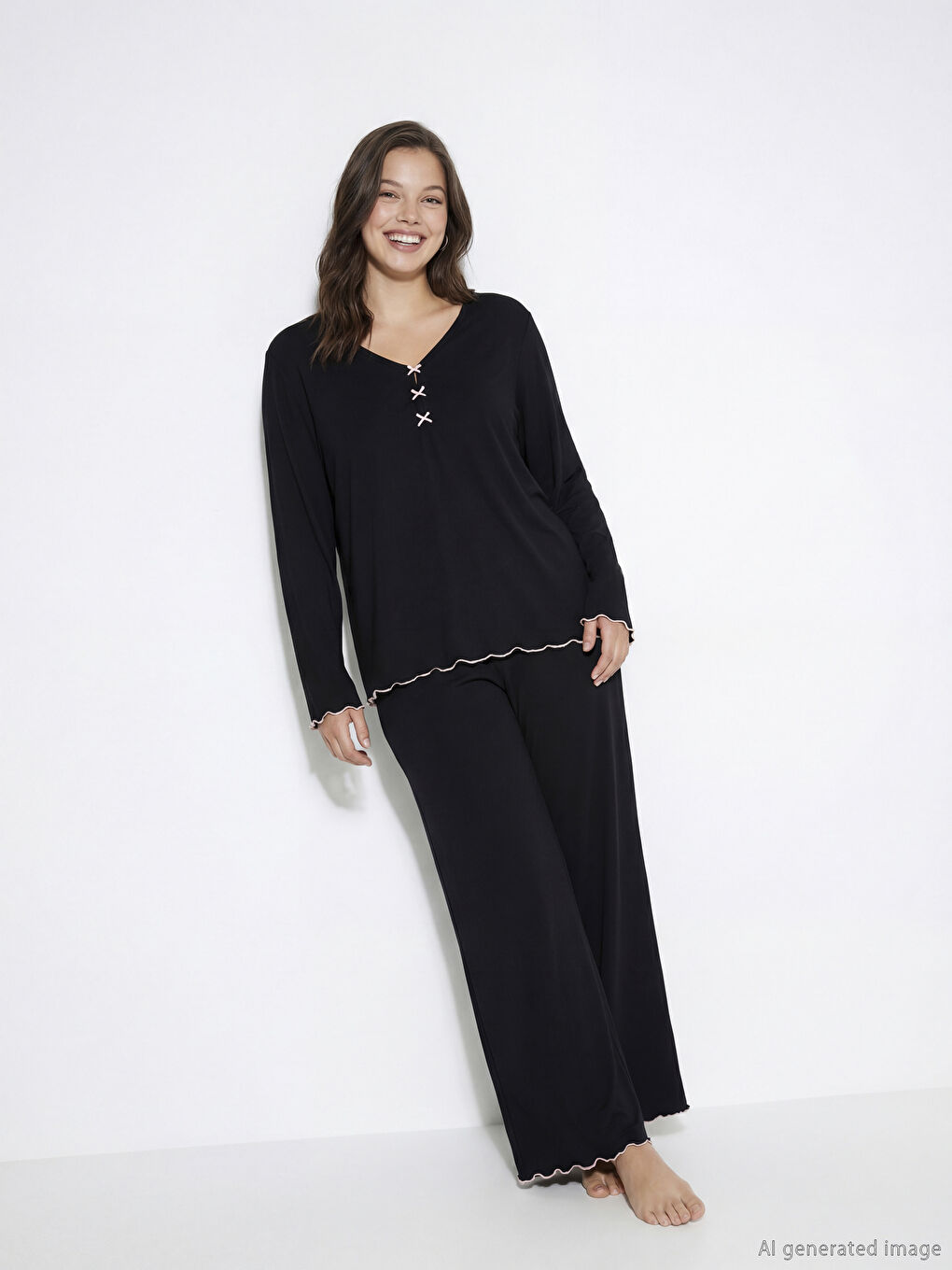 Ensemble de pyjama à encolure en V pour femmes-1