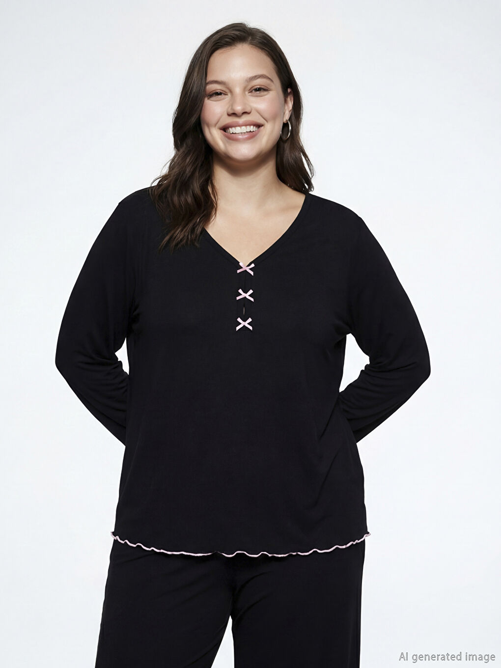 Ensemble de pyjama à encolure en V pour femmes-2