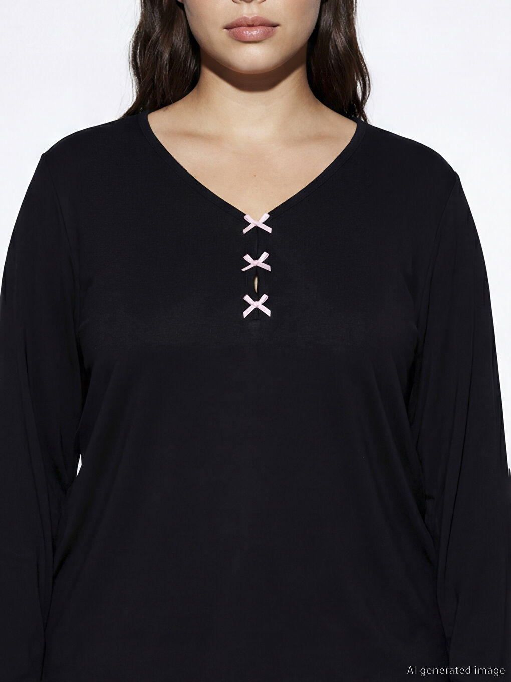 Ensemble de pyjama à encolure en V pour femmes-3