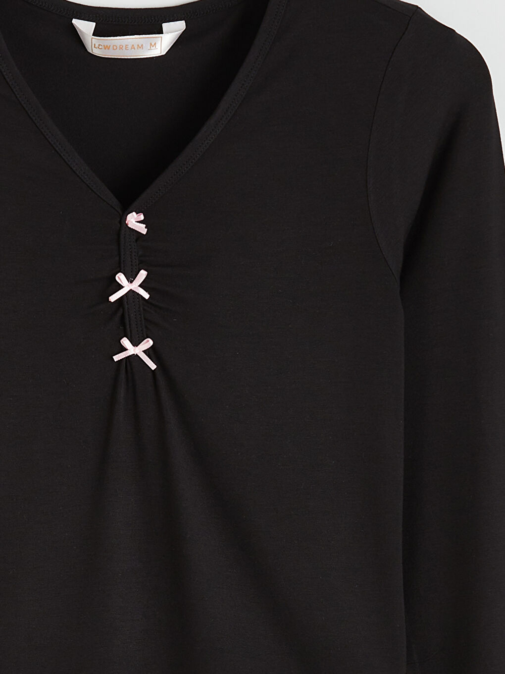 Siyah V Yaka Kadın Pijama Takım-3