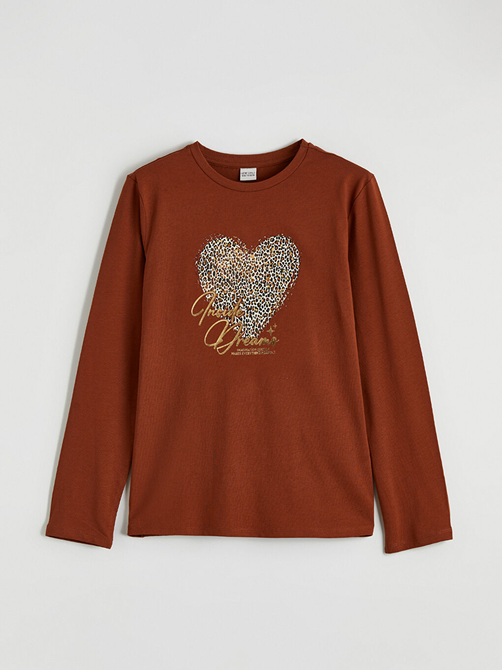 Kahverengi Bisiklet Yaka Baskılı Kız Çocuk Tişört