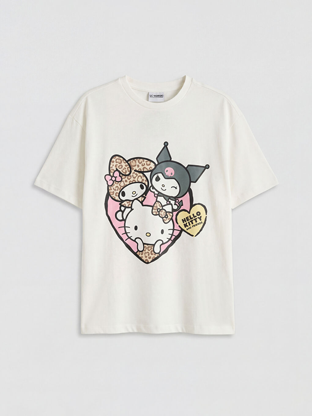 Ekru Bisiklet Yaka Hello Kitty Baskılı Kız Çocuk Tişört