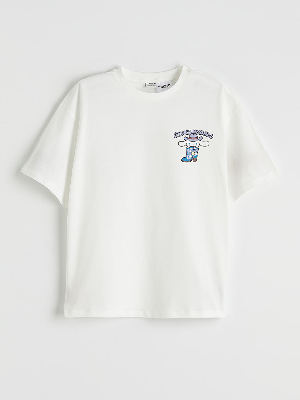 Ekru Bisiklet Yaka Cinnamoroll Baskılı Kız Çocuk Tişört-2