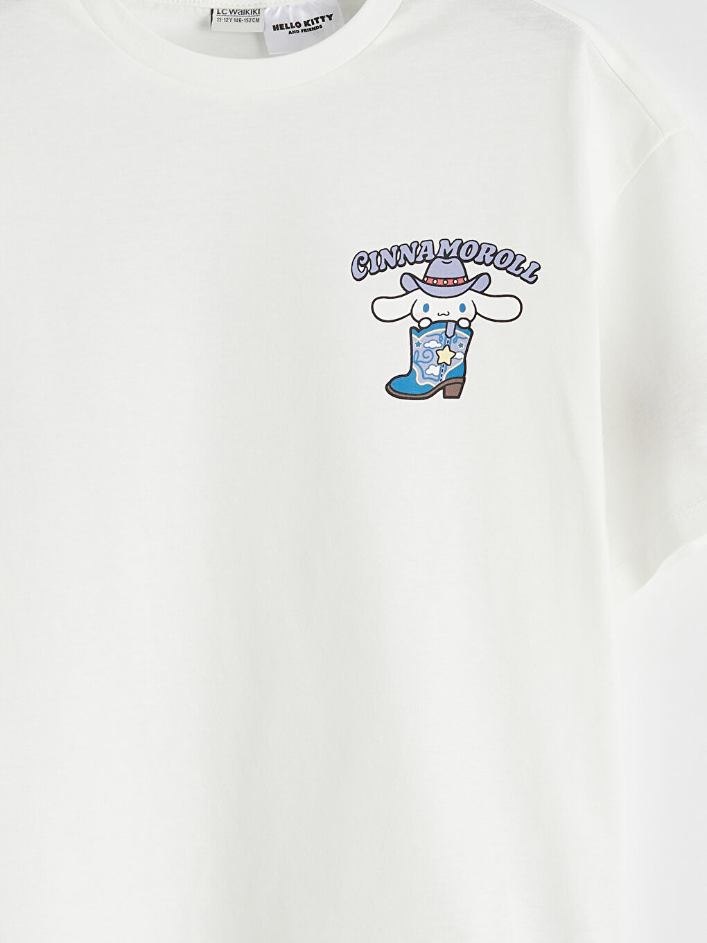 Ekru Bisiklet Yaka Cinnamoroll Baskılı Kız Çocuk Tişört-4