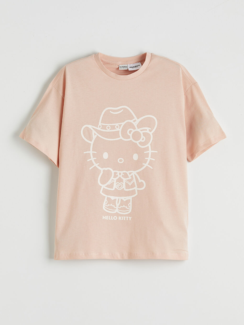 Pembe Bisiklet Yaka Hello Kitty Baskılı Kız Çocuk Tişört