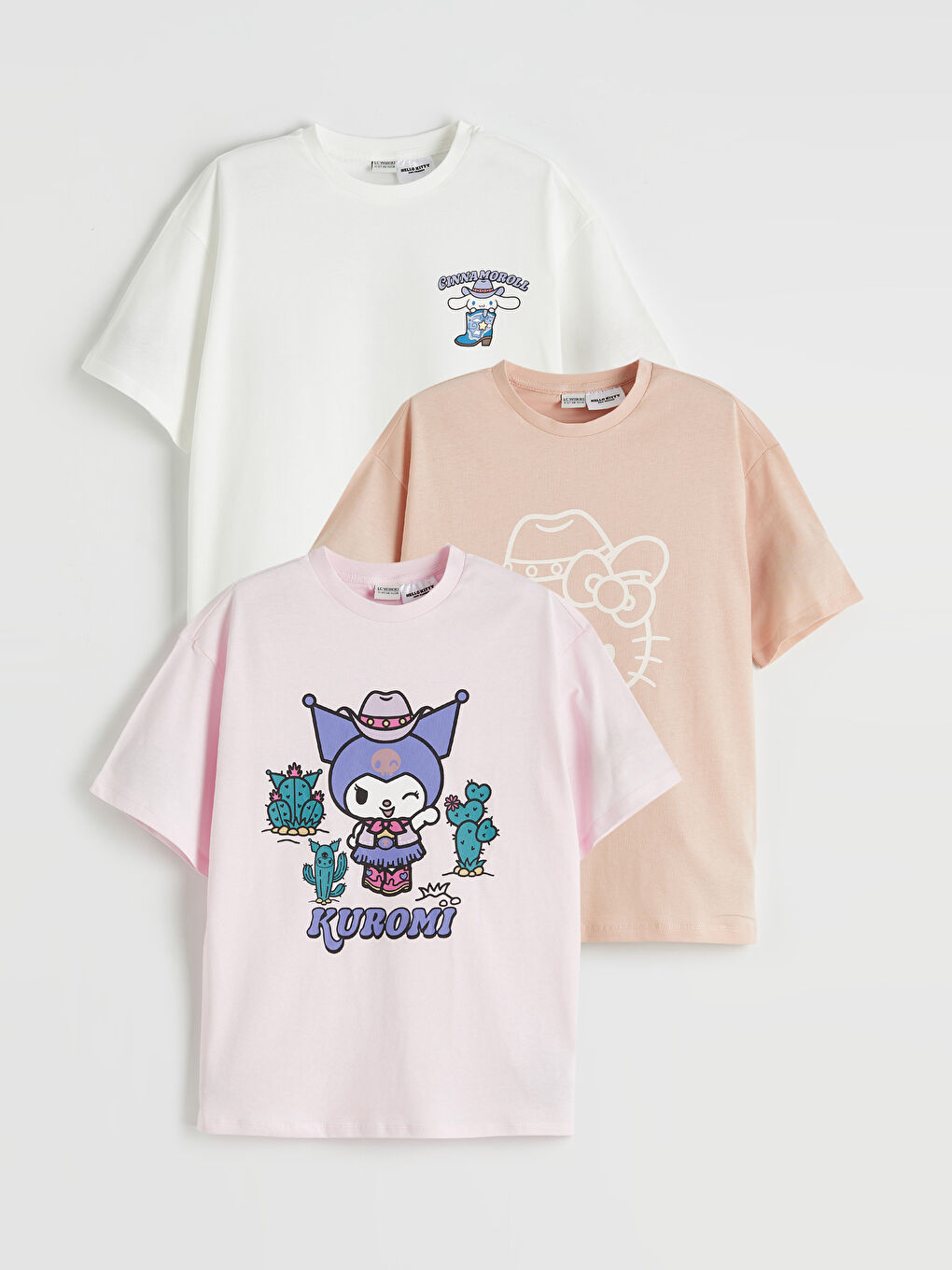 Pembe Hello Kitty Baskılı Kız Çocuk 3'lü Tişört