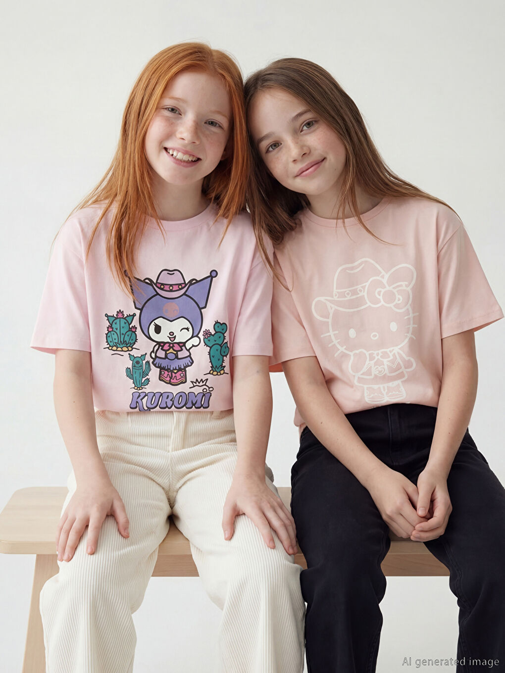 Pembe Hello Kitty Baskılı Kız Çocuk 3'lü Tişört-1