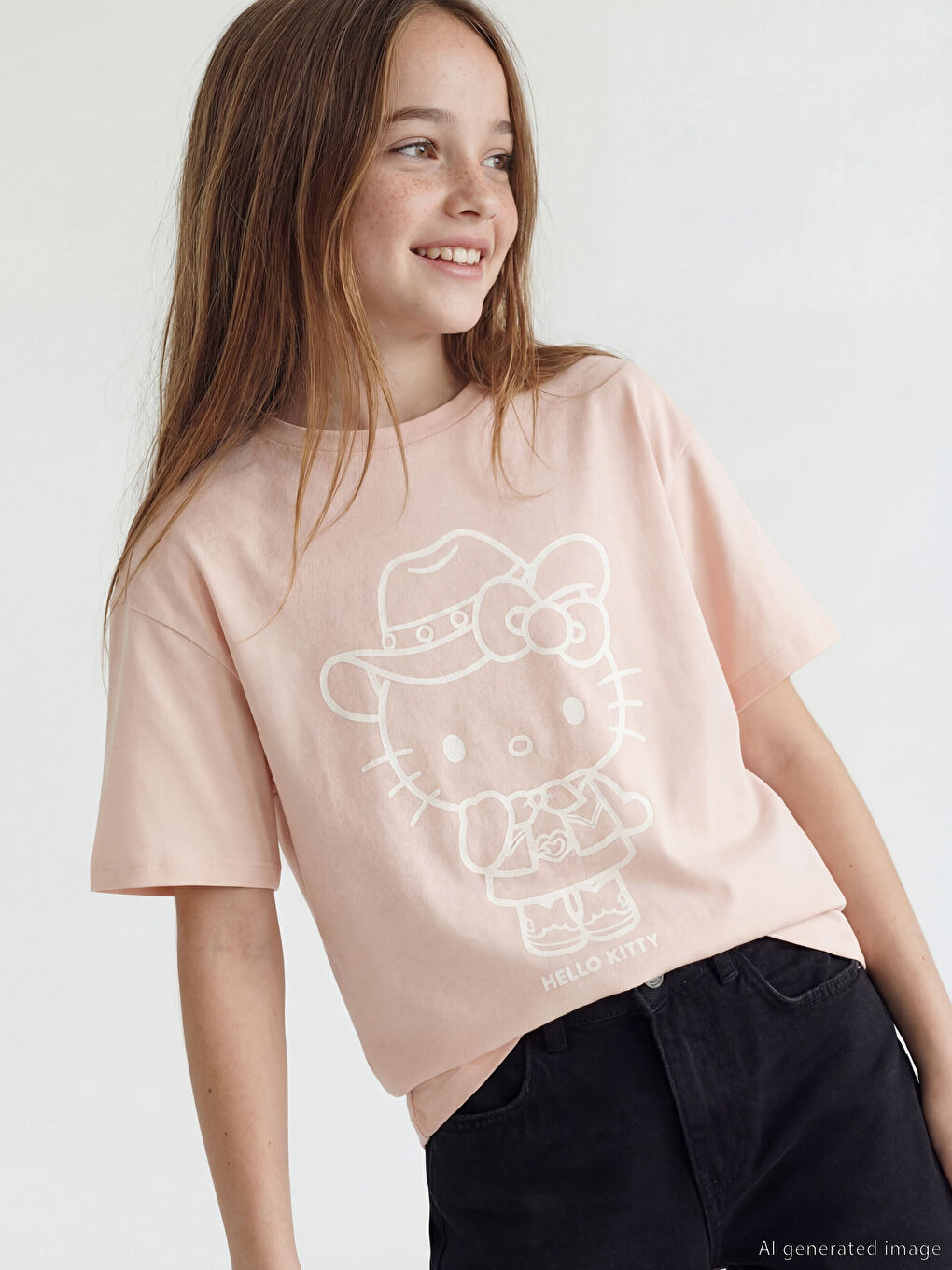 Pembe Hello Kitty Baskılı Kız Çocuk 3'lü Tişört-3