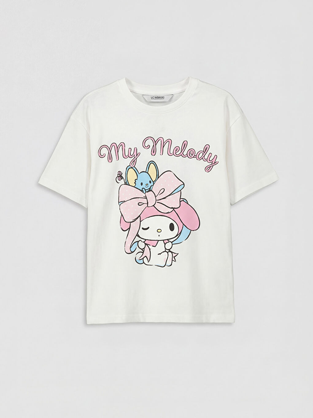 Ekru Bisiklet Yaka My Melody Baskılı Kız Çocuk Tişört