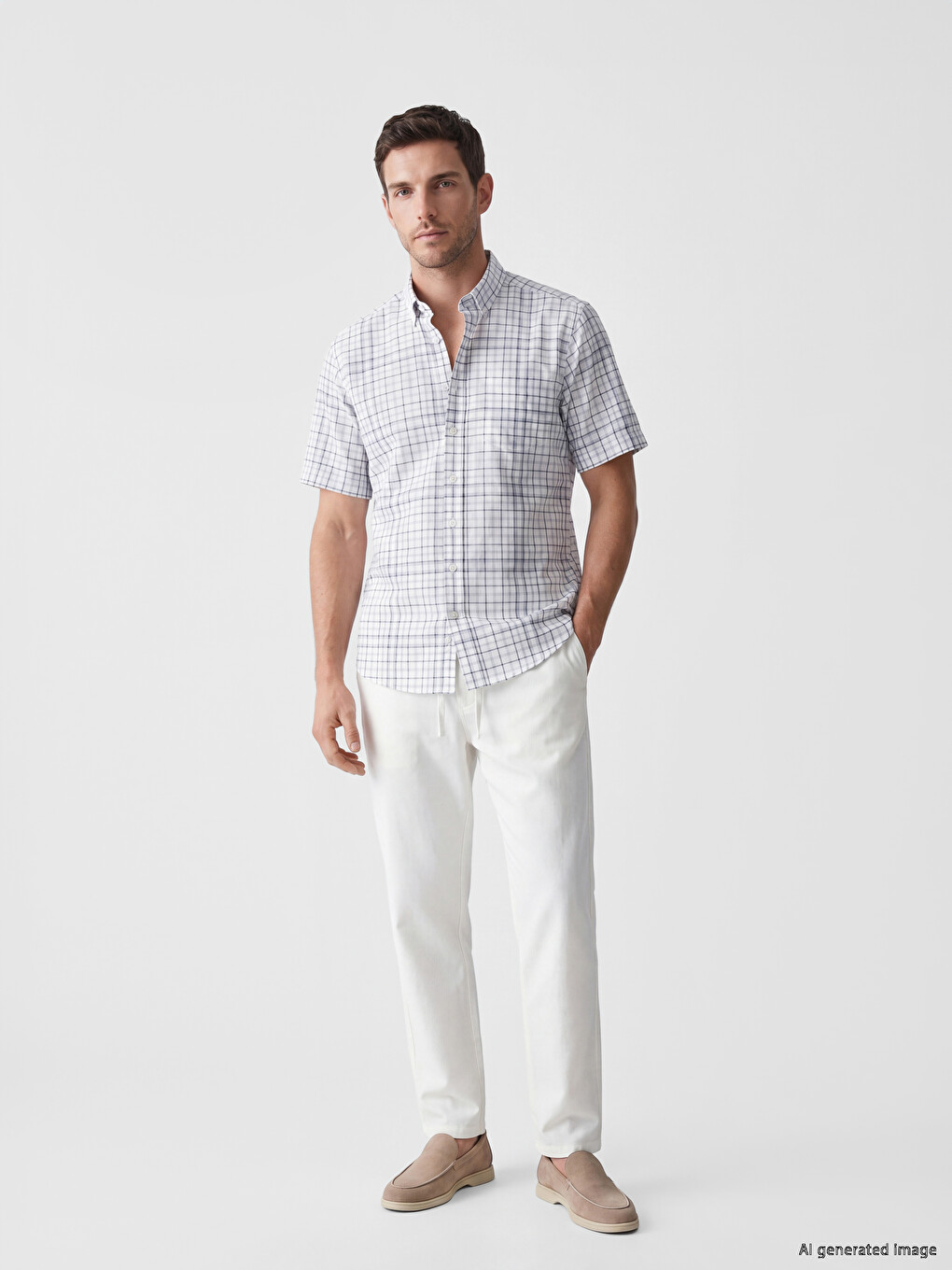 Regular Fit karirana poplin muška košulja-1