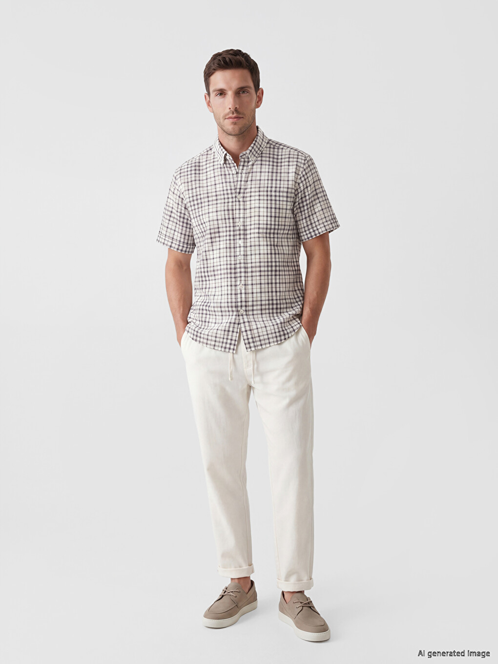 Regular Fit karirana poplin muška košulja-1