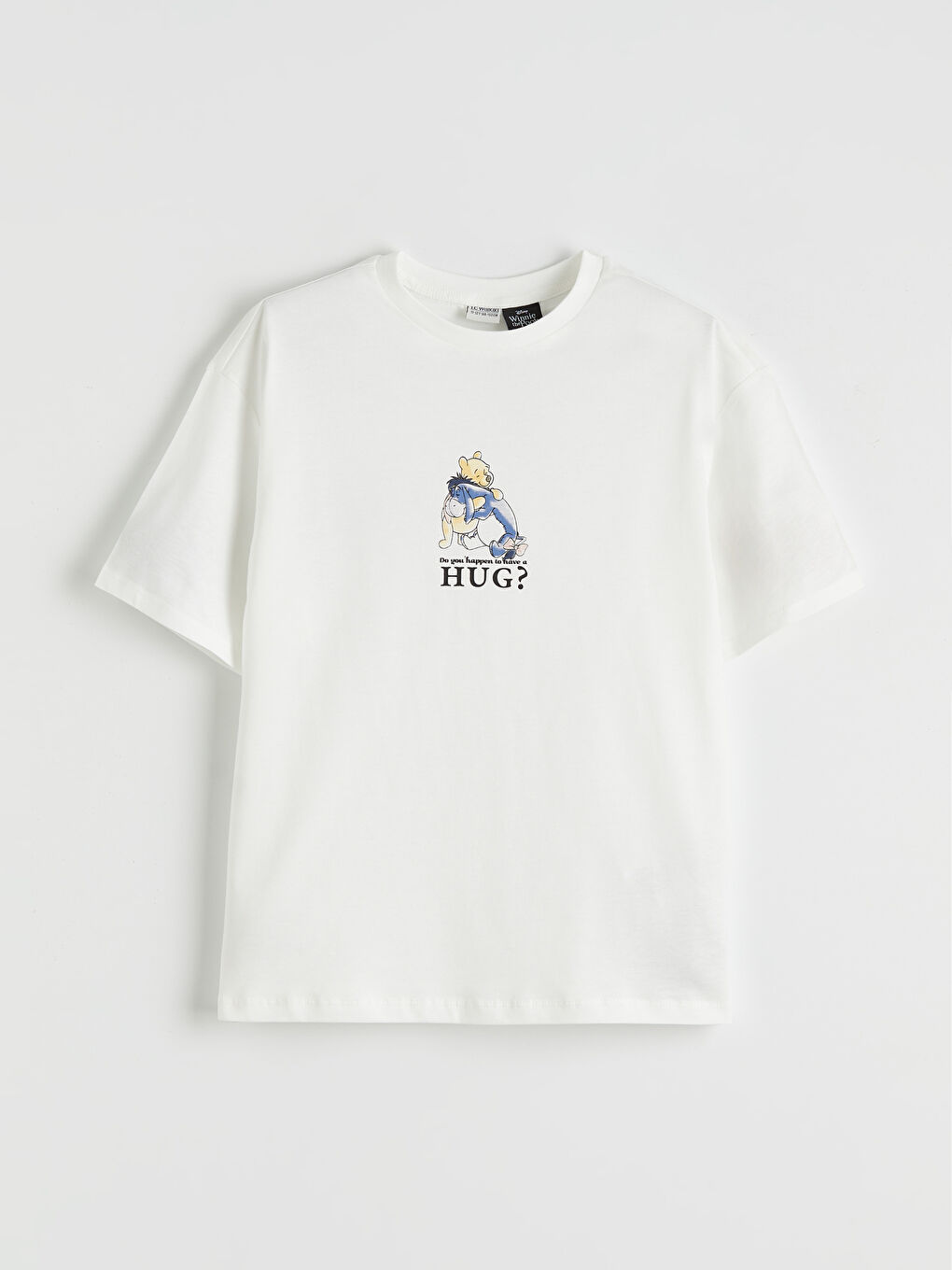 Ekru Bisiklet Yaka Winnie the Pooh Baskılı Kız Çocuk Tişört