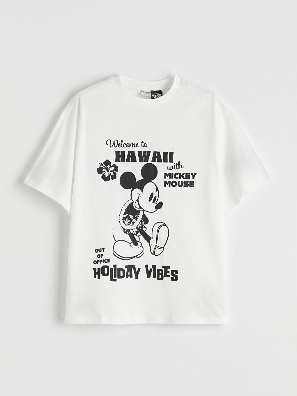 Ekru Bisiklet Yaka Mickey Mouse Baskılı Kız Çocuk Tişört