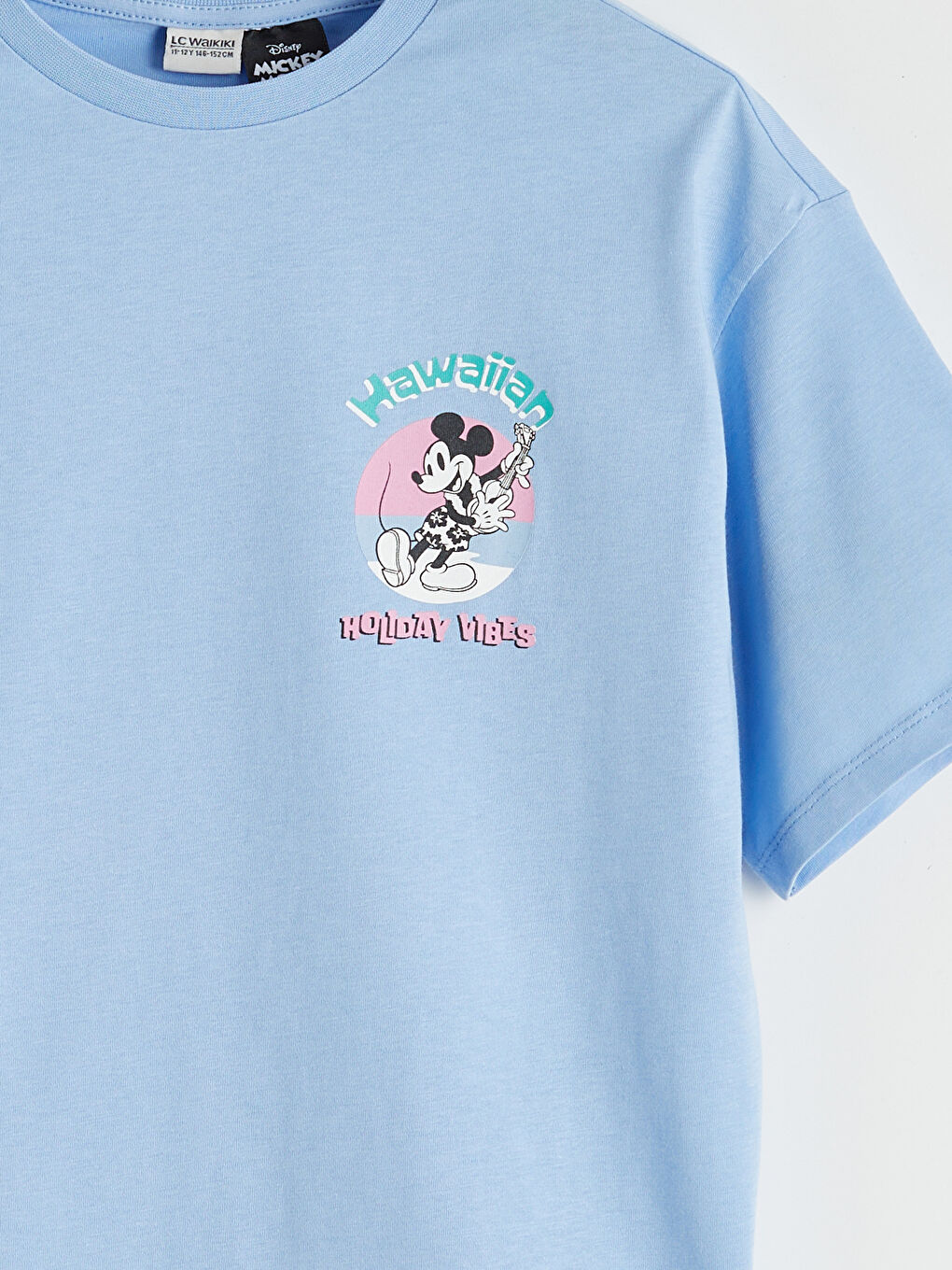 Mavi Bisiklet Yaka Mickey Mouse Baskılı Kız Çocuk Tişört-2