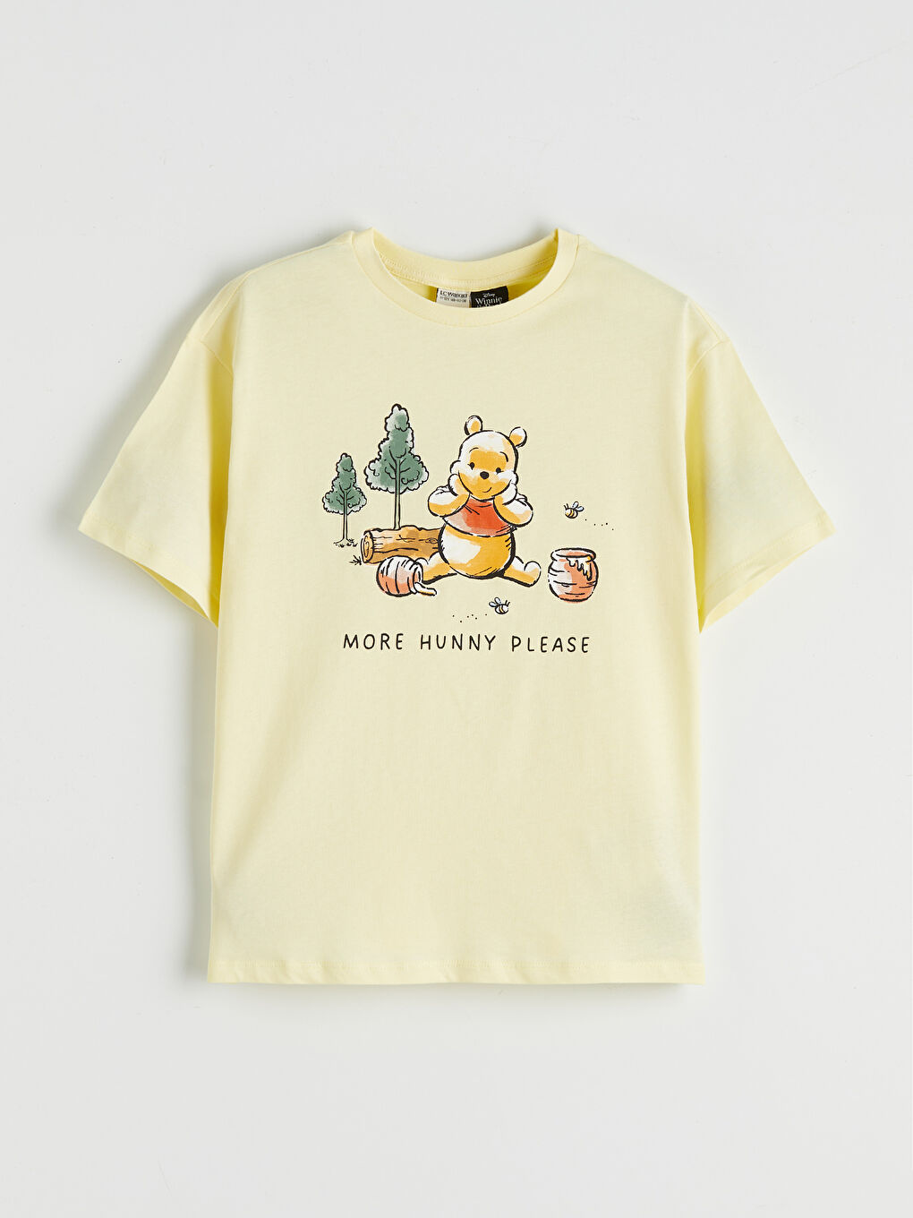 Sarı Bisiklet Yaka Winnie the Pooh Baskılı Kız Çocuk Tişört