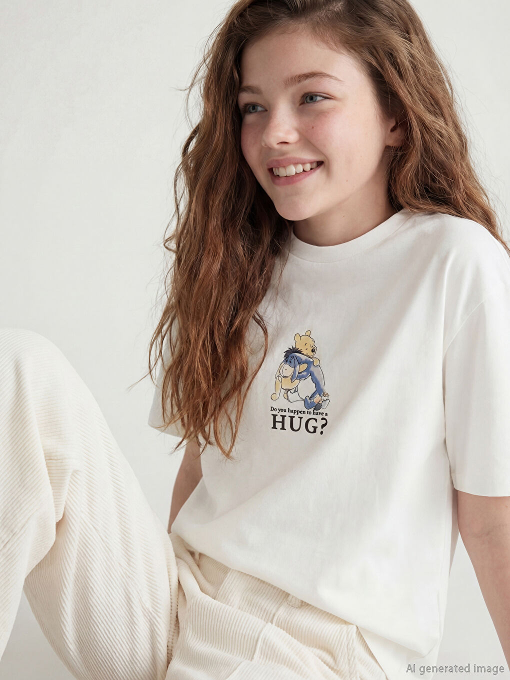 Ekru Winnie the Pooh Baskılı Kız Çocuk 2'li Tişört-2