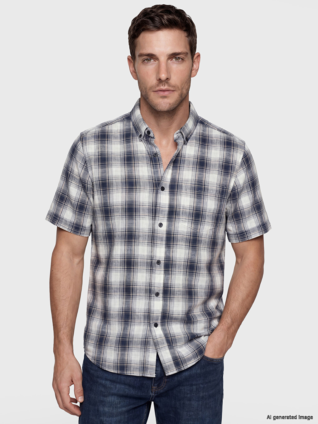 Regular Fit Plaid Poplin Men's Shirt