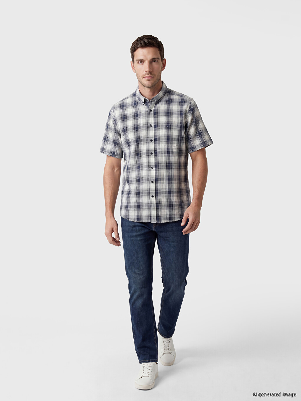 Regular Fit Plaid Poplin Men's Shirt-1