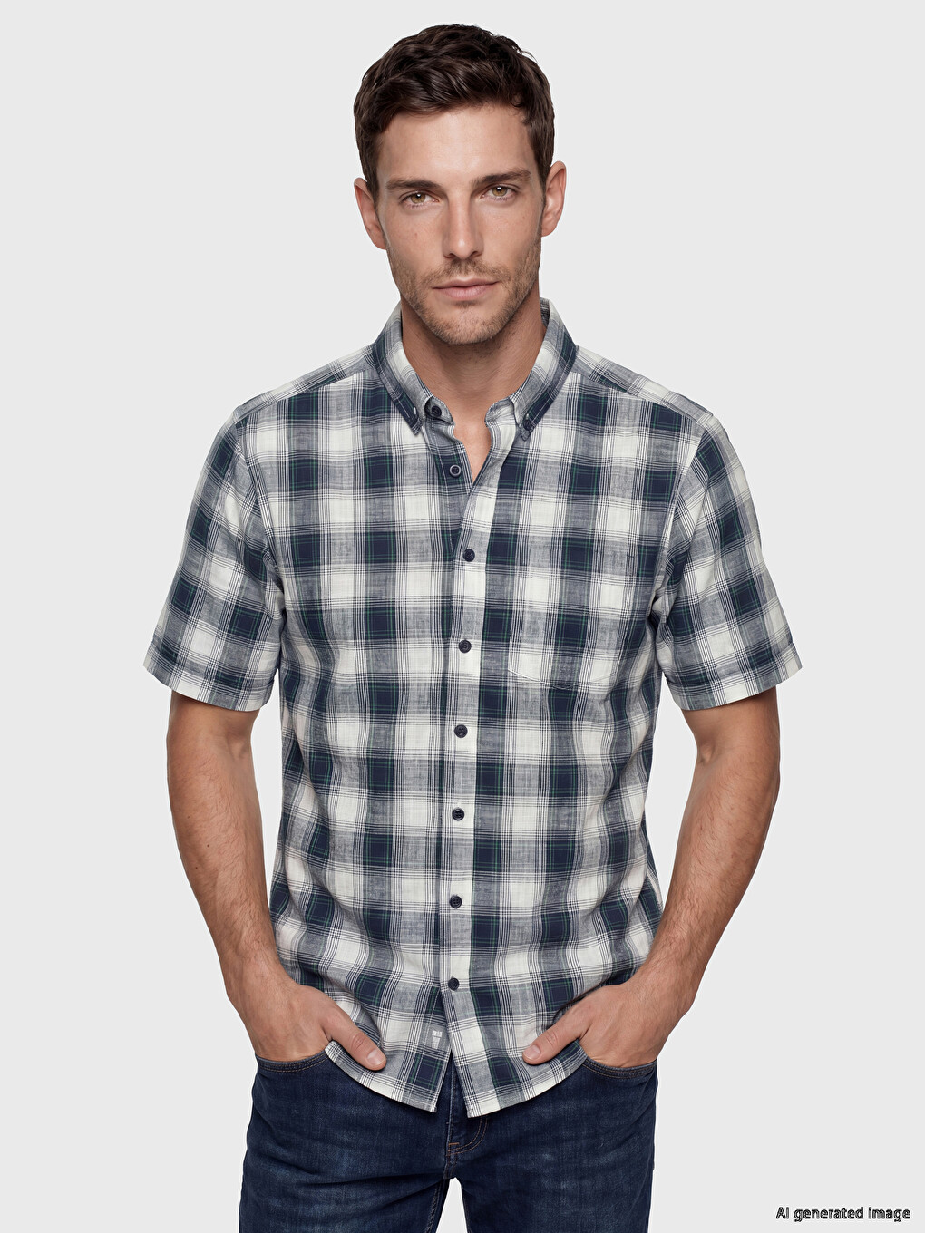Regular Fit Plaid Poplin Men's Shirt