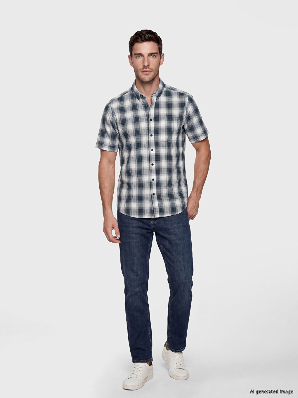 Regular Fit Plaid Poplin Men's Shirt-1