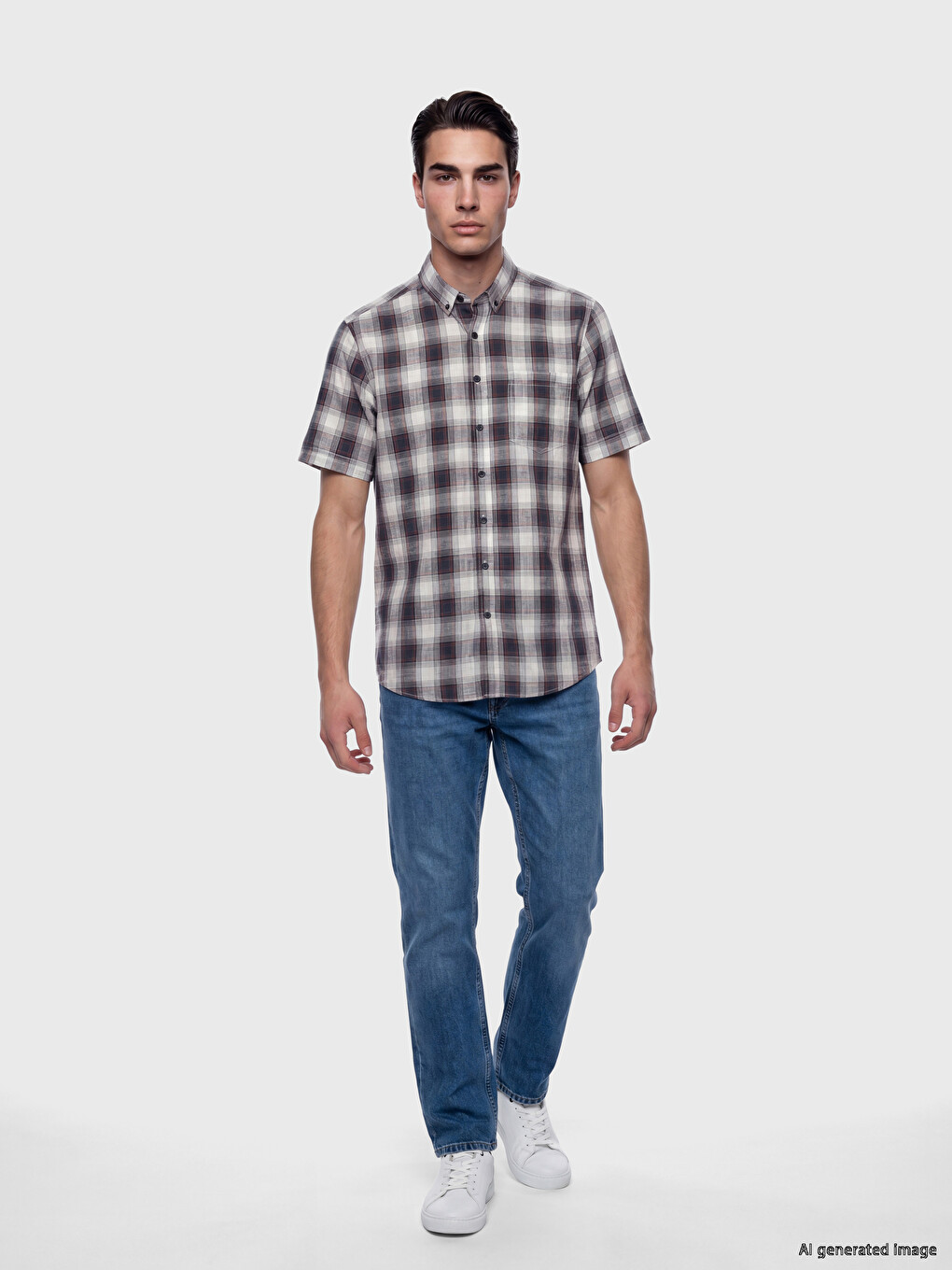 Kırmızı Regular Fit Ekose Poplin Erkek Gömlek-1