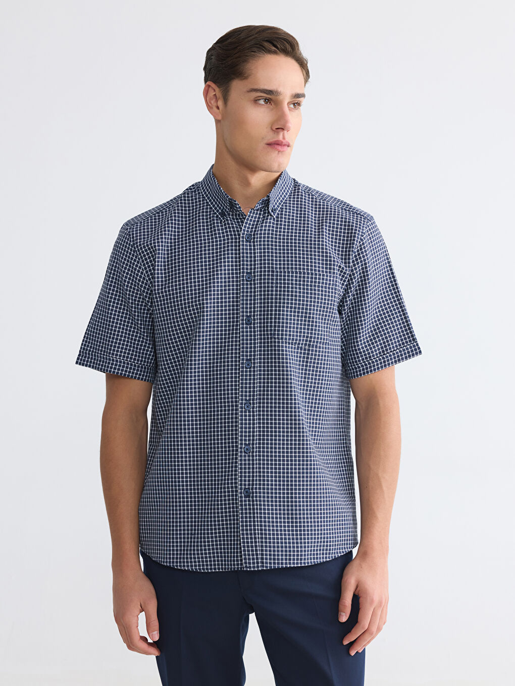 Regular Fit Plaid Poplin Men's Shirt