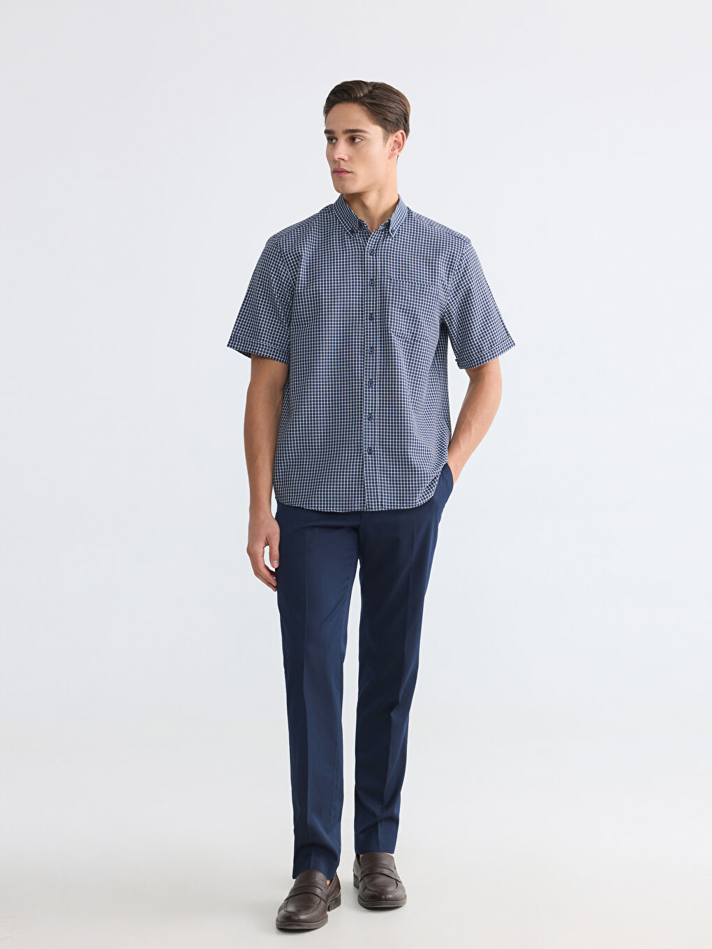 Regular Fit Plaid Poplin Men's Shirt-1