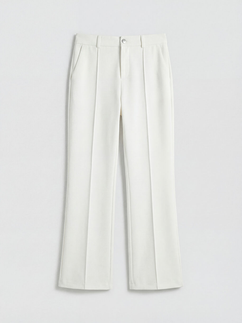 Beyaz Yüksek Bel İspanyol Paça Kadın Pantolon