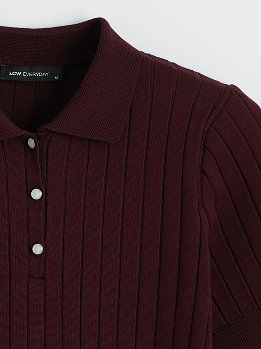 Bordo Polo Yaka Kadın Triko Kazak	-5