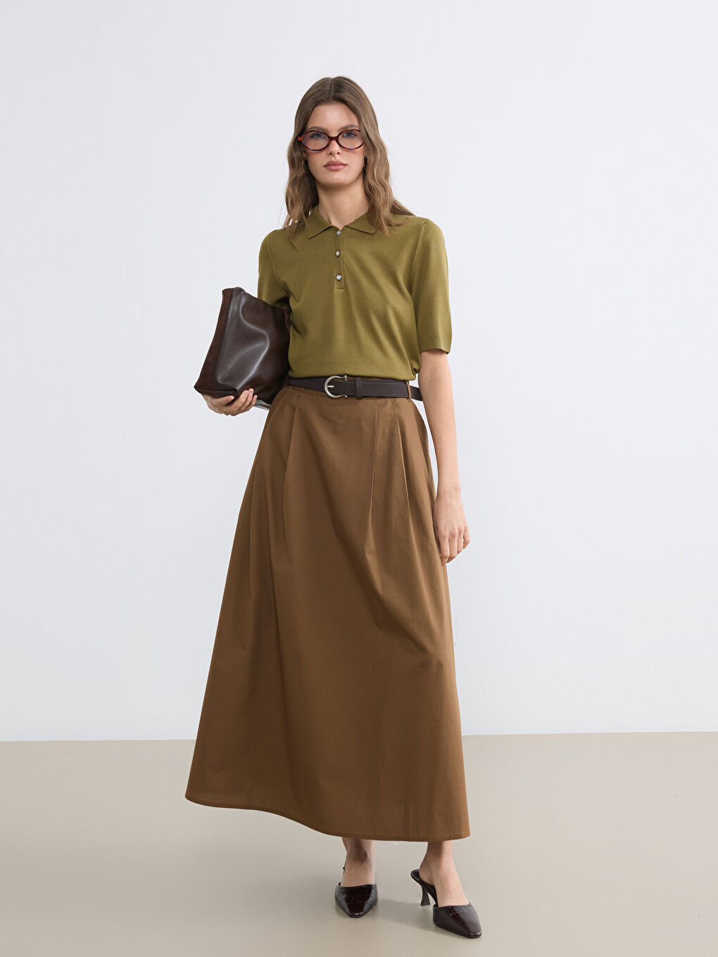 Haki Polo Yaka Kadın Triko Kazak	-1