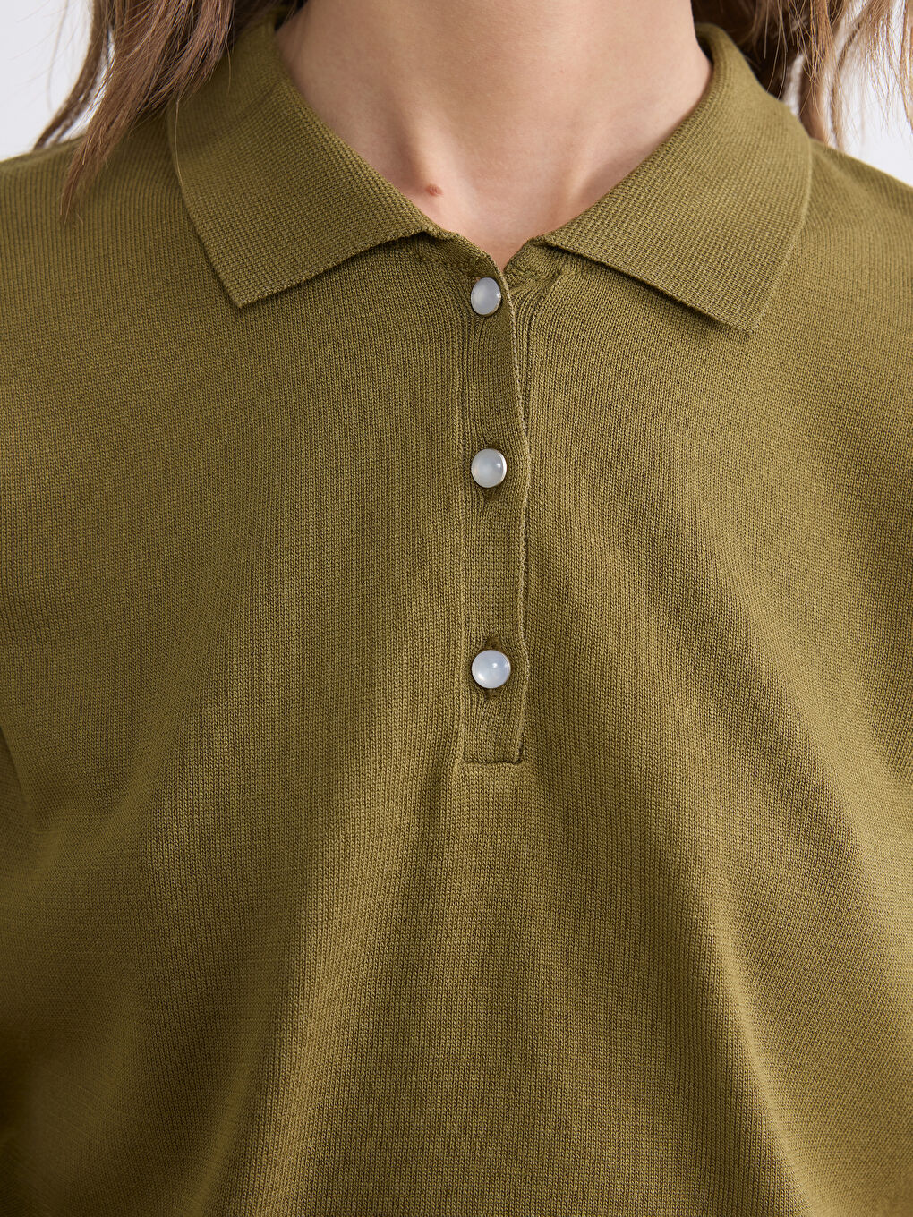 Haki Polo Yaka Kadın Triko Kazak	-2