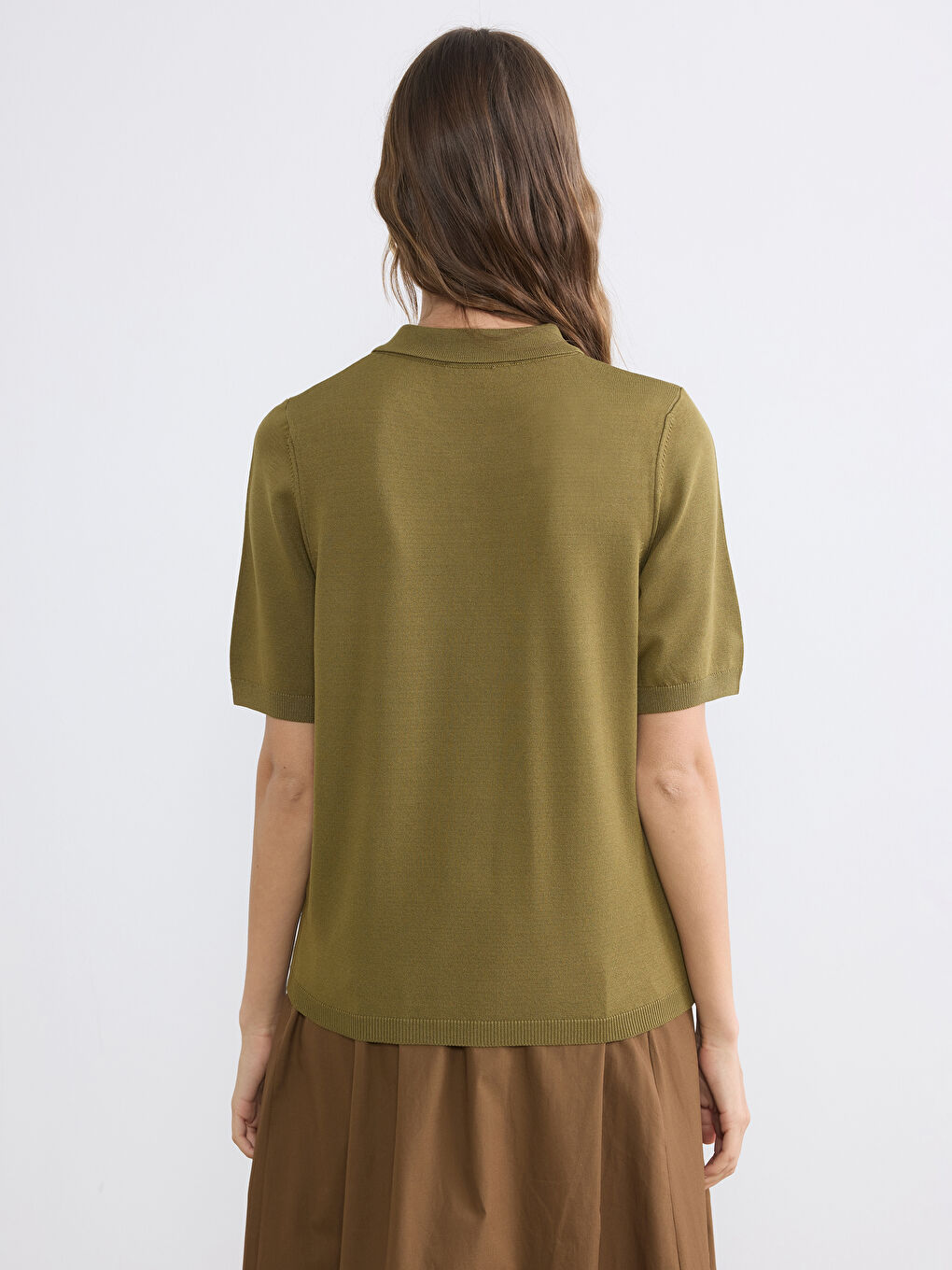 Haki Polo Yaka Kadın Triko Kazak	-3