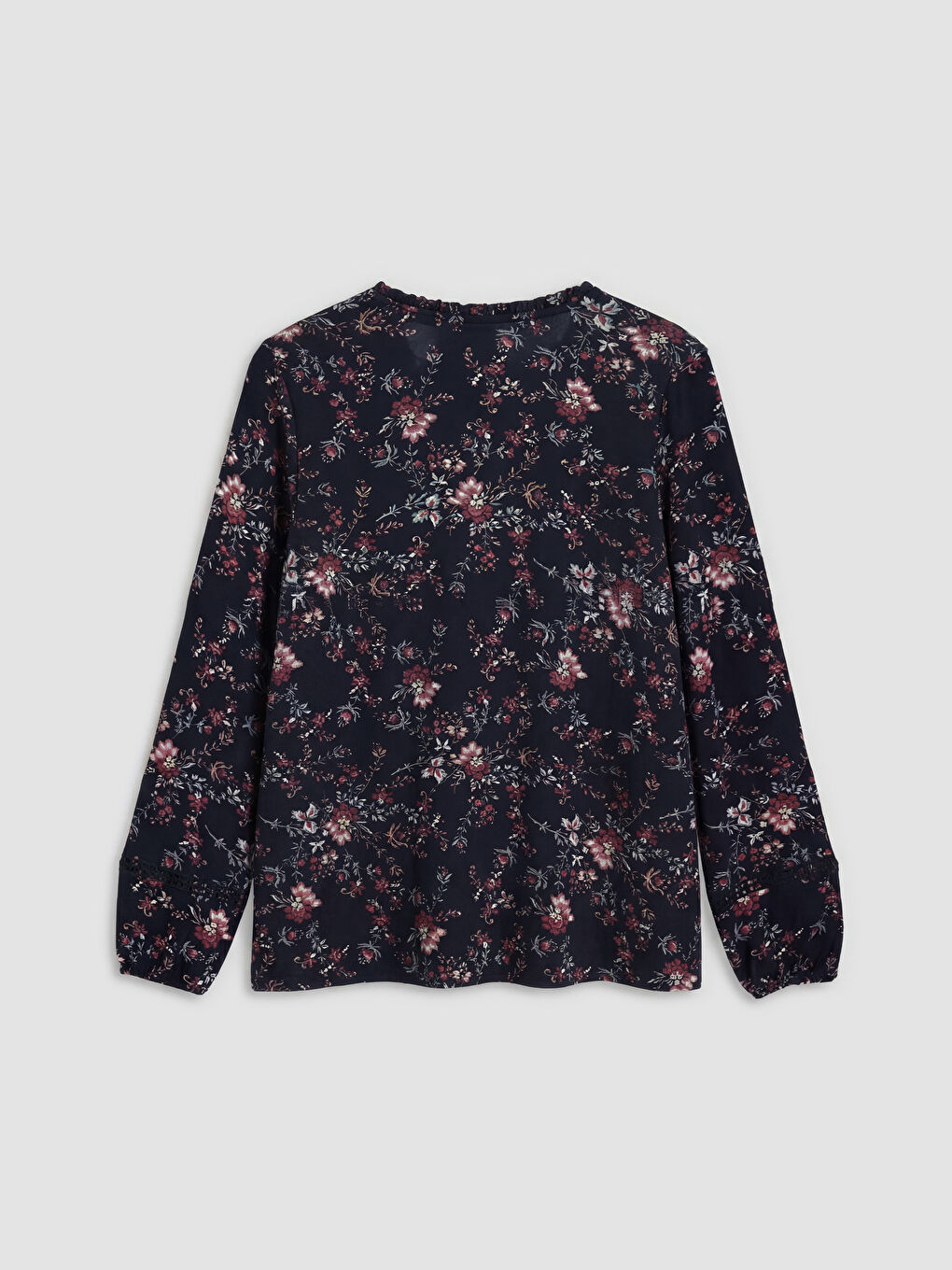 Lacivert Bisiklet Yaka Çiçekli Bluz-1