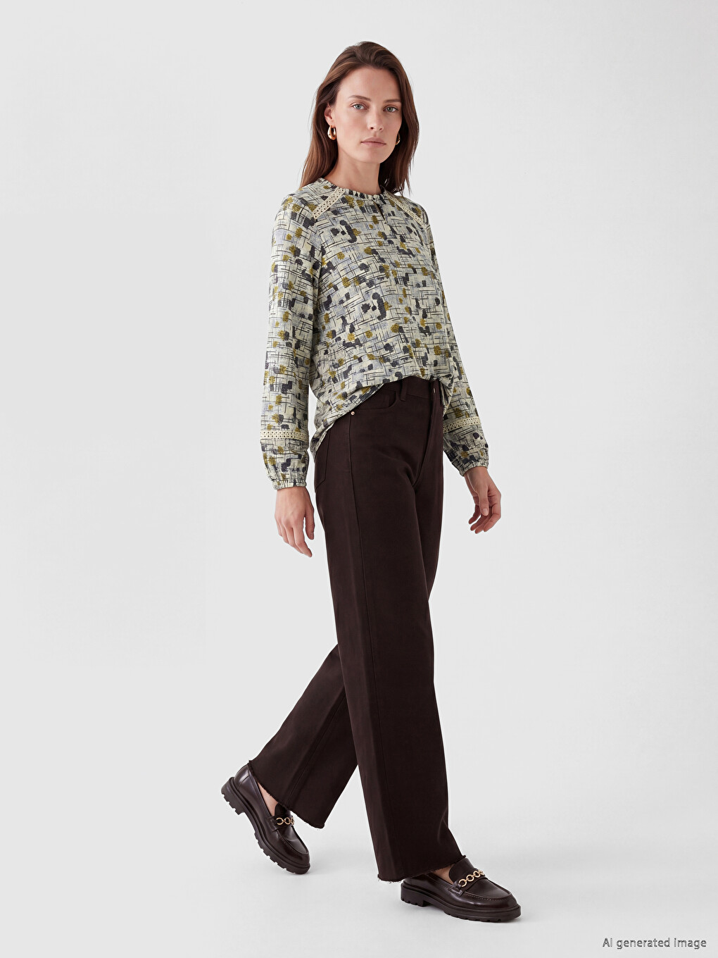Crew Neck Patterned Blouse-1