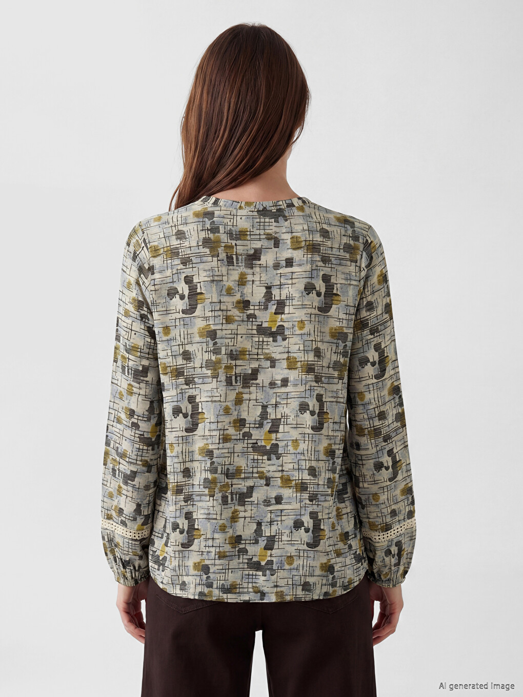 Crew Neck Patterned Blouse-3