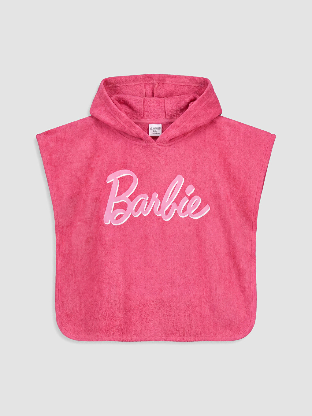 Fuşya Barbie Baskılı Kız Çocuk Panço Havlu