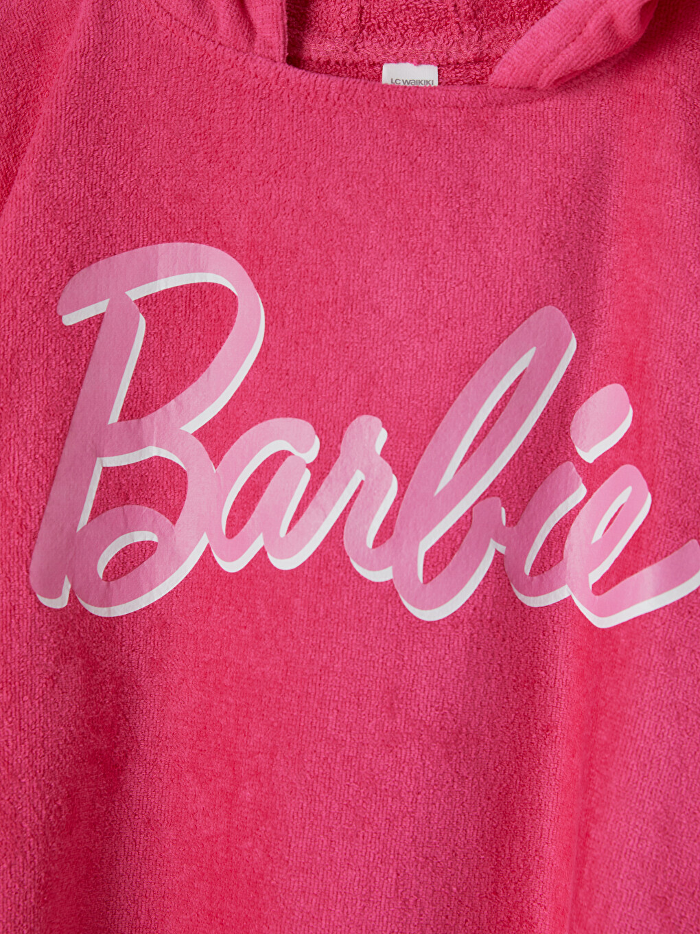 Fuşya Barbie Baskılı Kız Çocuk Panço Havlu-1
