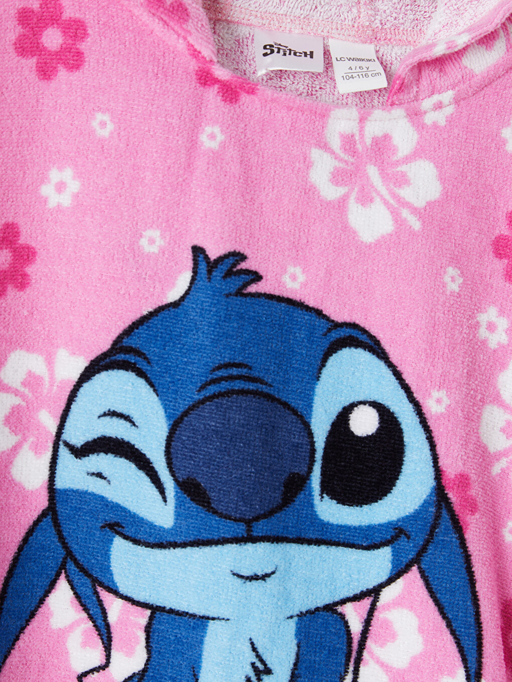 Pembe Stitch Baskılı Pamuklu Kız Çocuk Panço Havlu-1