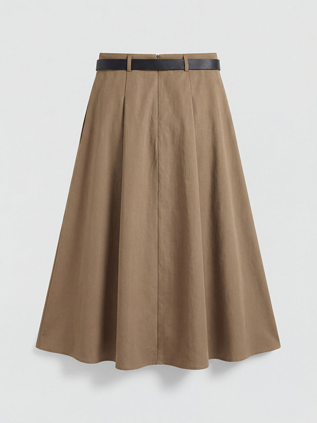 Haki Beli Kemerli Poplin Kloş Etek-1