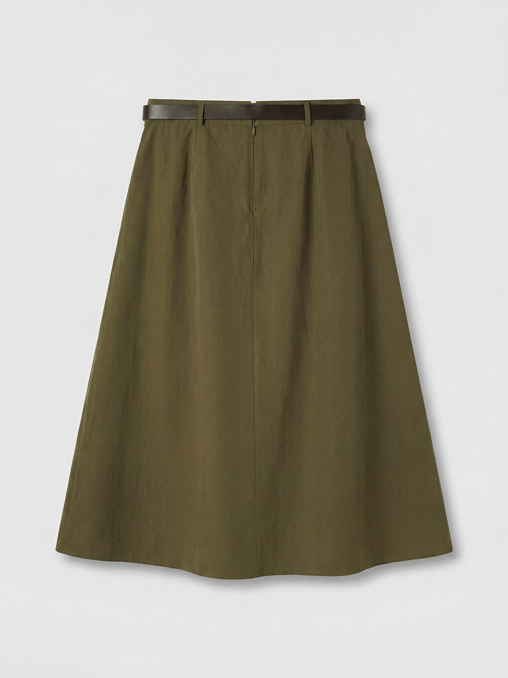 Haki Beli Kemerli Poplin Pileli Etek	-5